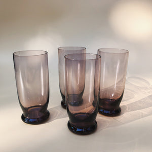 VINTAGE SET OF 4 SMOKED PURPLE DRINKING GLASSES