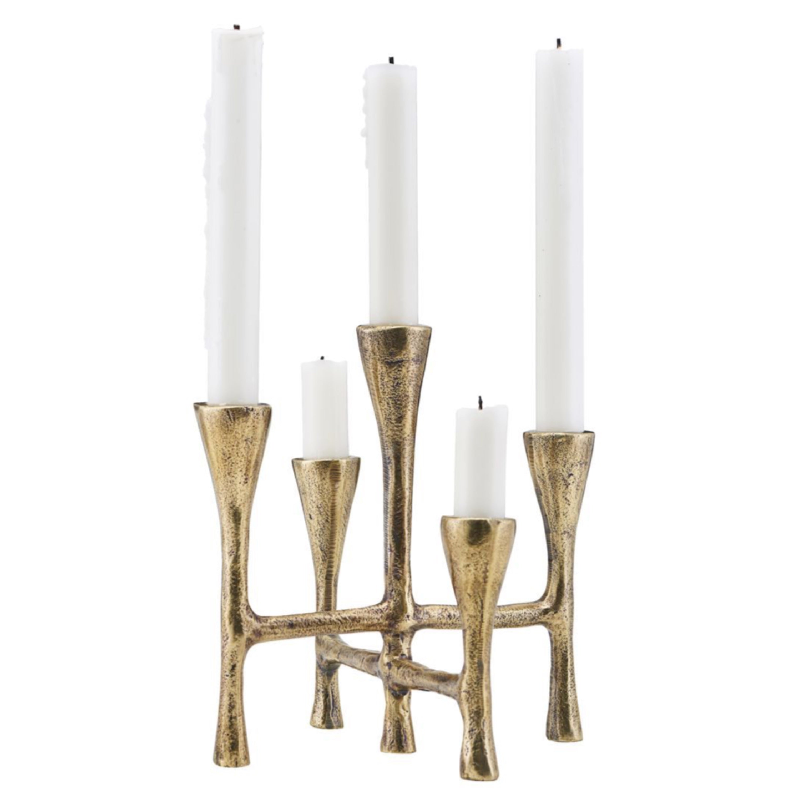 FIVE BRANCH RUSTIC GOLD CANDLE STAND