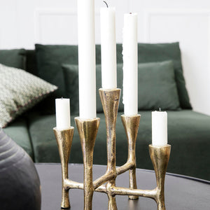 FIVE BRANCH RUSTIC GOLD CANDLE STAND