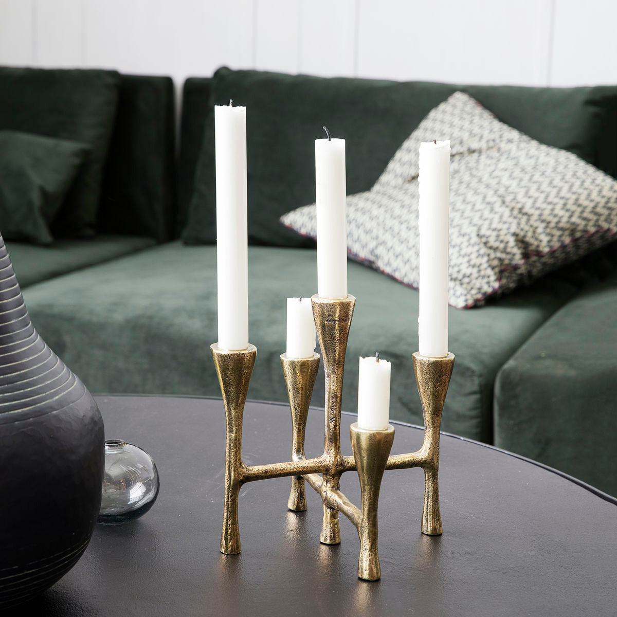 FIVE BRANCH RUSTIC GOLD CANDLE STAND