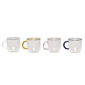 SET OF 4 COLOURED GLASS MUGS