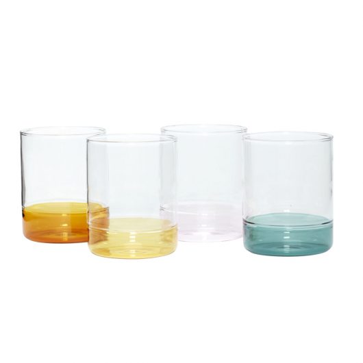 SET OF 4 COLOURED GLASS TUMBLERS