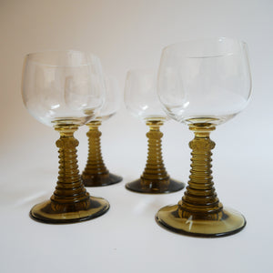 1970s VINTAGE SET OF 4 BROWN STEMMED WINE GLASSES