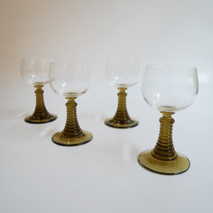 1970s VINTAGE SET OF 4 BROWN STEMMED WINE GLASSES