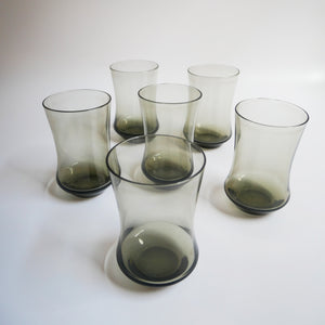 1970s VINTAGE SET OF 6 GREY SMOKED  DRINKING  GLASSES