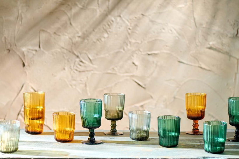 FALI RIBBED AMBER GLASS TUMBLER