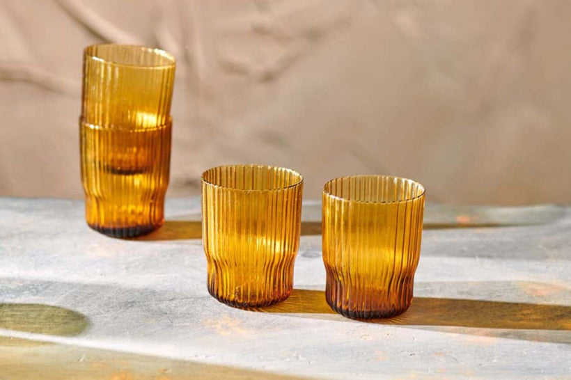 FALI RIBBED AMBER GLASS TUMBLER