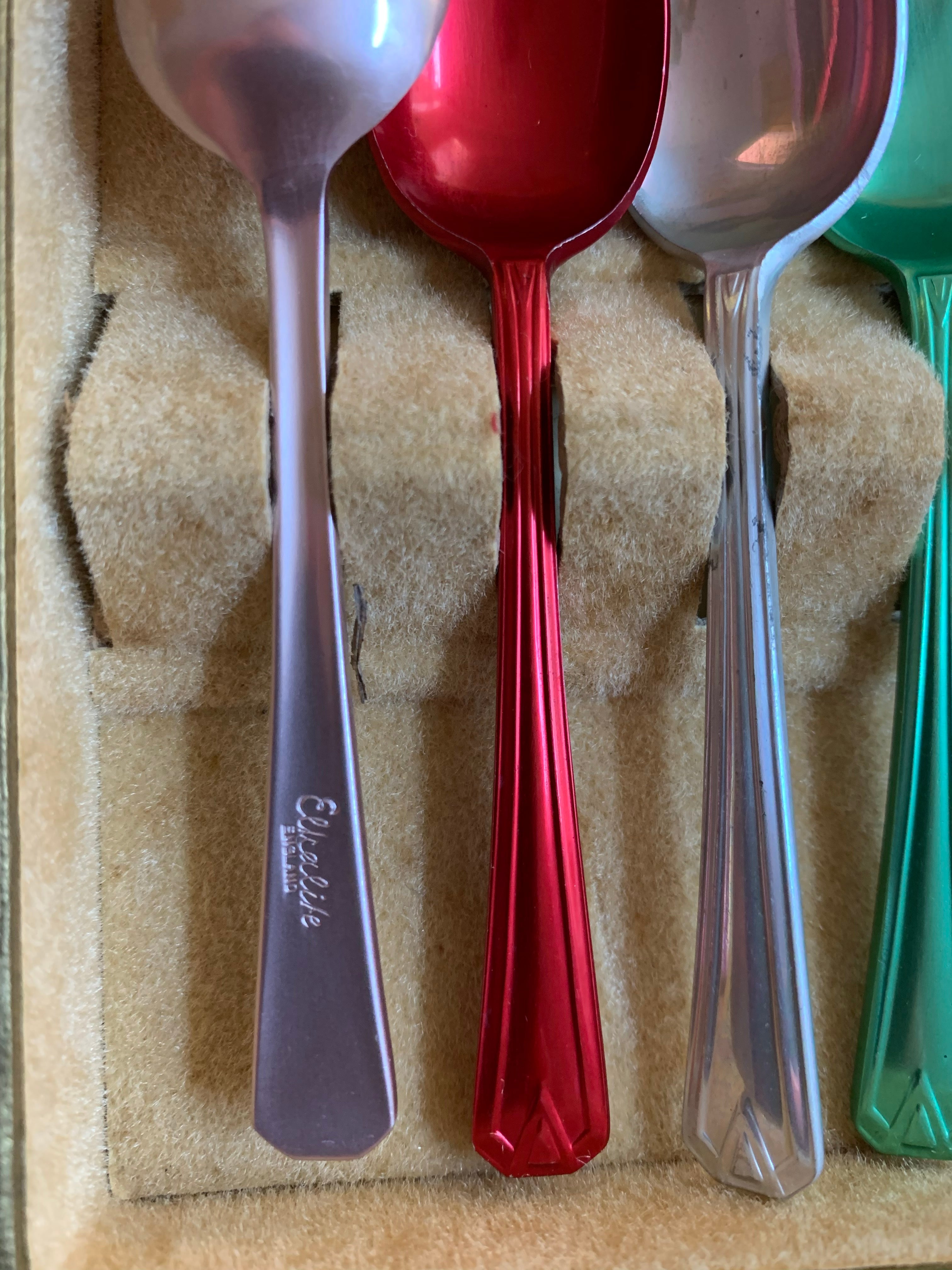 1950's ELKALIFE BOX SET OF COLOURED VINTAGE SPOONS