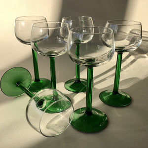 1970s VINTAGE SET OF 6 LUMINARC GREEN FRENCH GLASSES