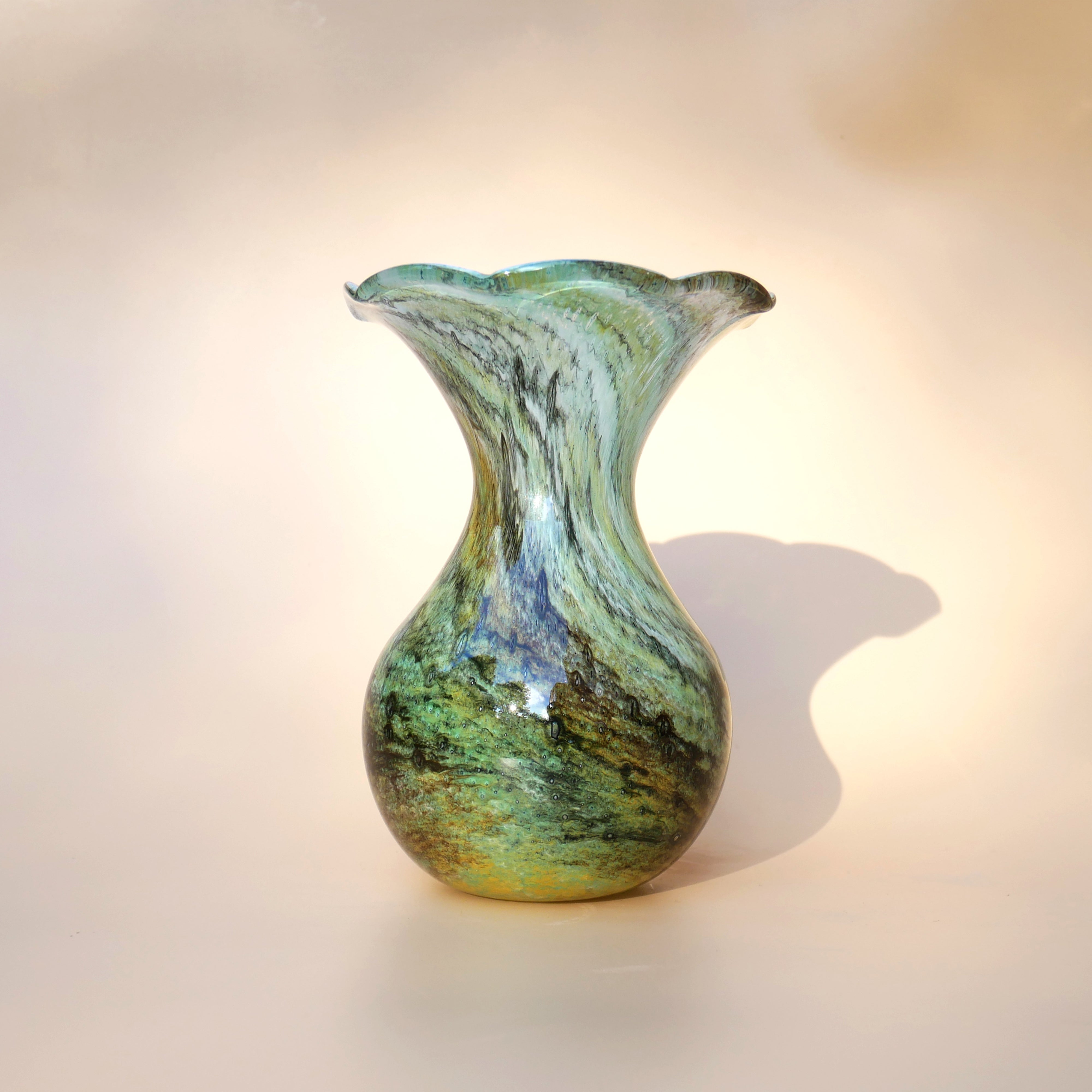 ALUM BAY GREEN MARBLED GLASS VASE