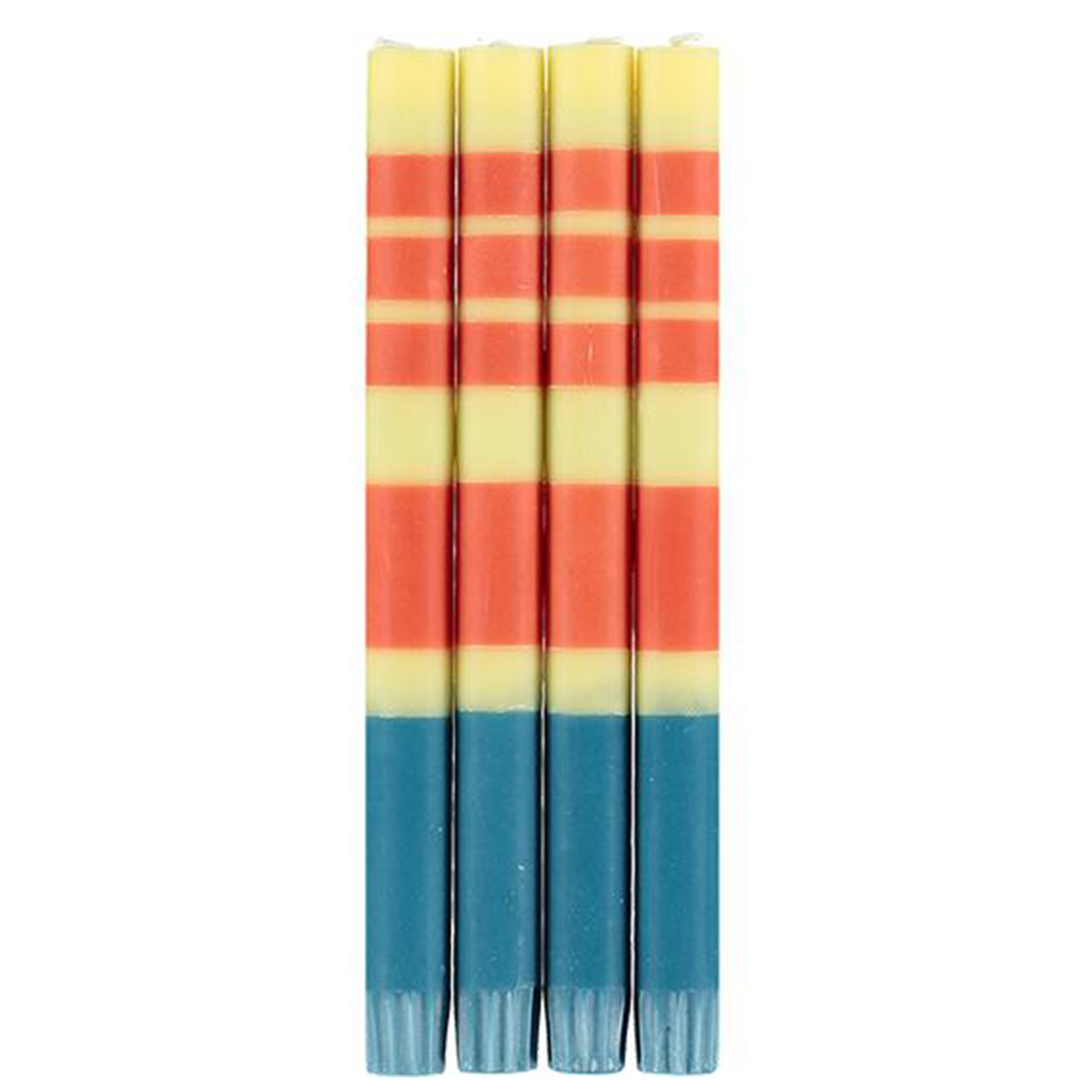 STRIPED JASMINE, RUST & PETROL BLUE ECO DINNER CANDLES