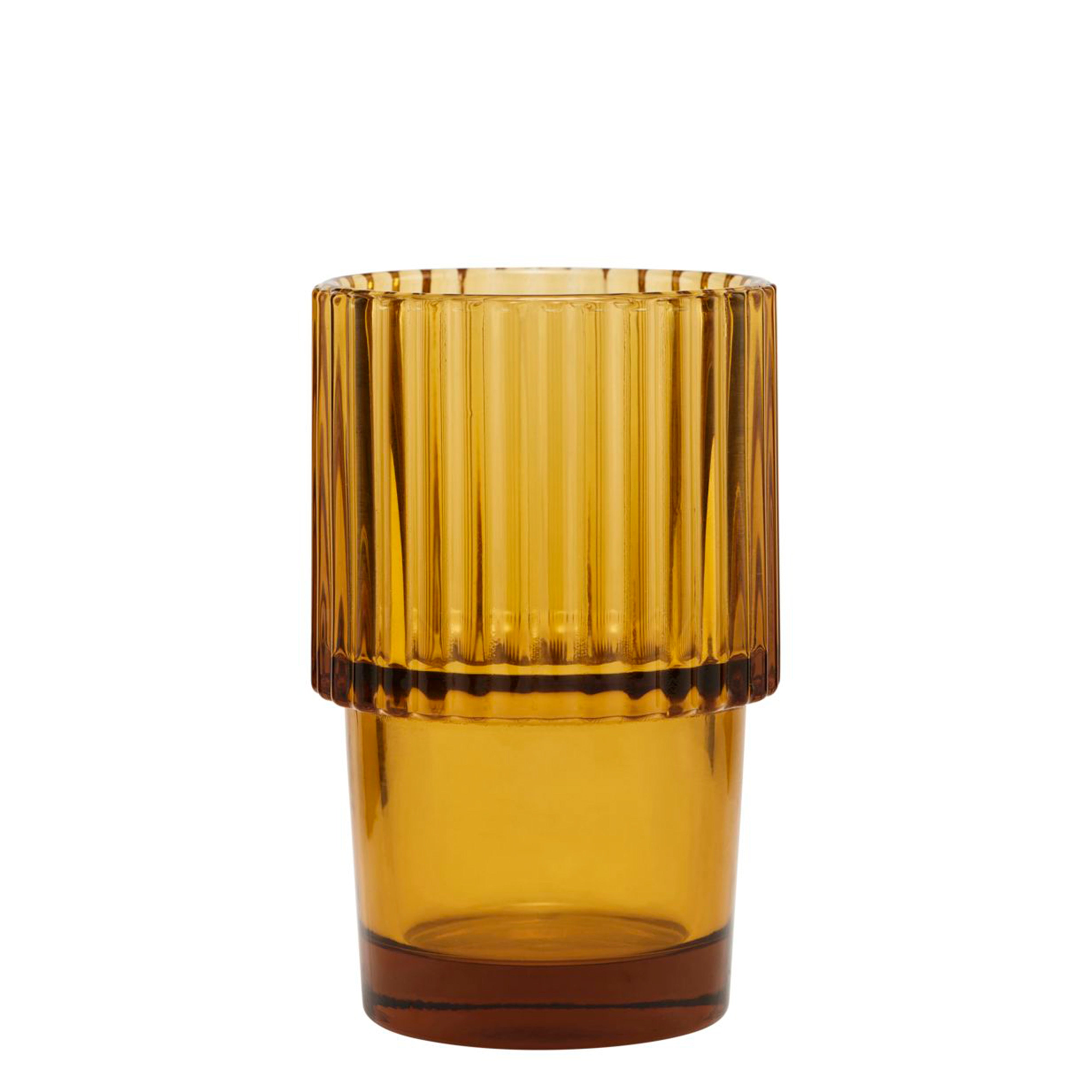 4 AMBER GROOVED STACKABLE TUMBLERS