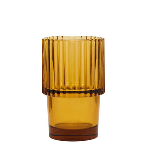 4 AMBER GROOVED STACKABLE TUMBLERS