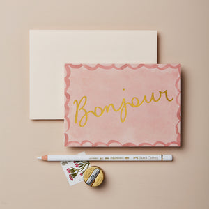 Pink Scallop 'Bonjour' Greeting Card