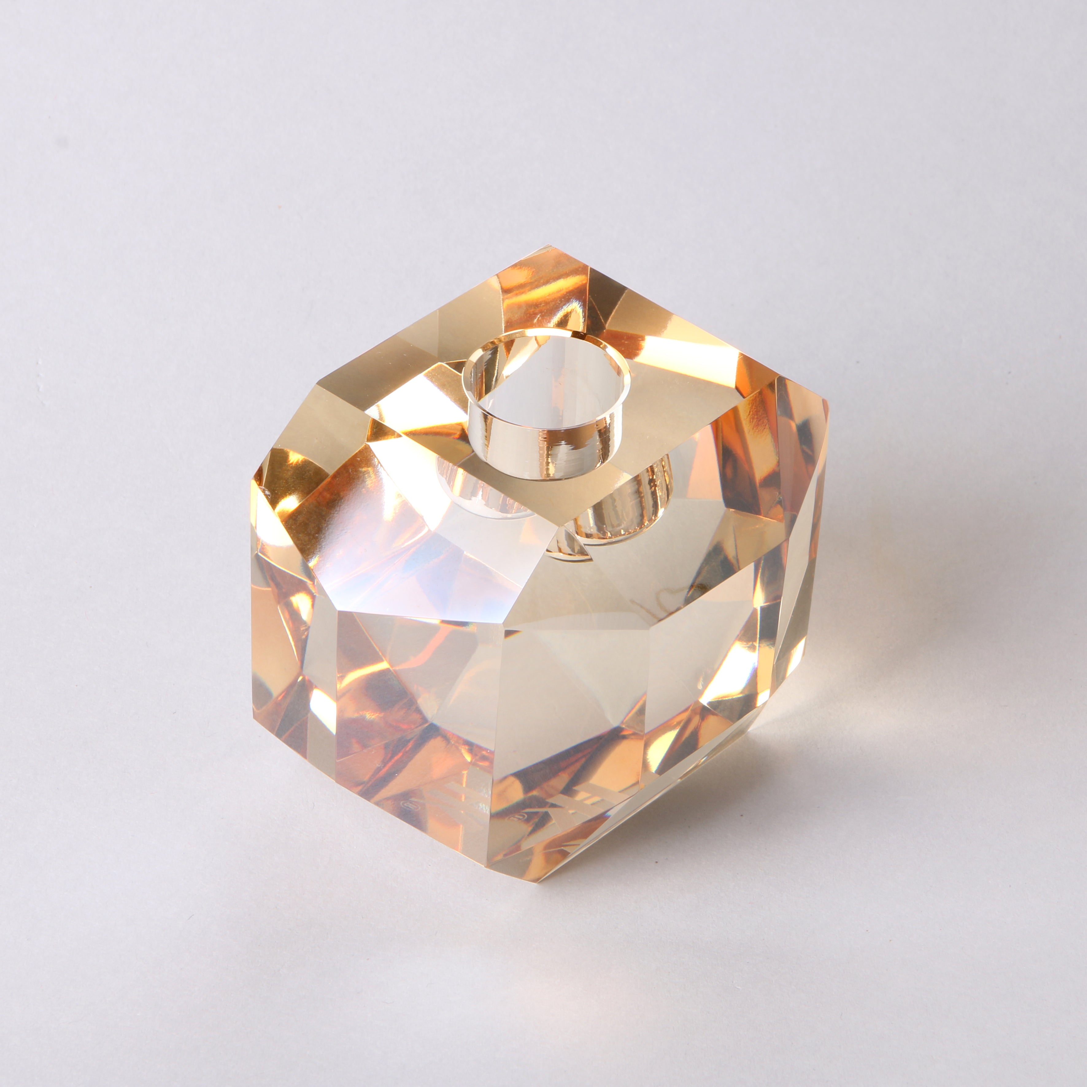 CRYSTAL GLASS AMBER CANDLE HOLDER