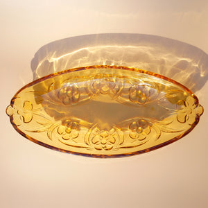 AMBER OVAL FLORAL FORMED GLASS SERVING DISH