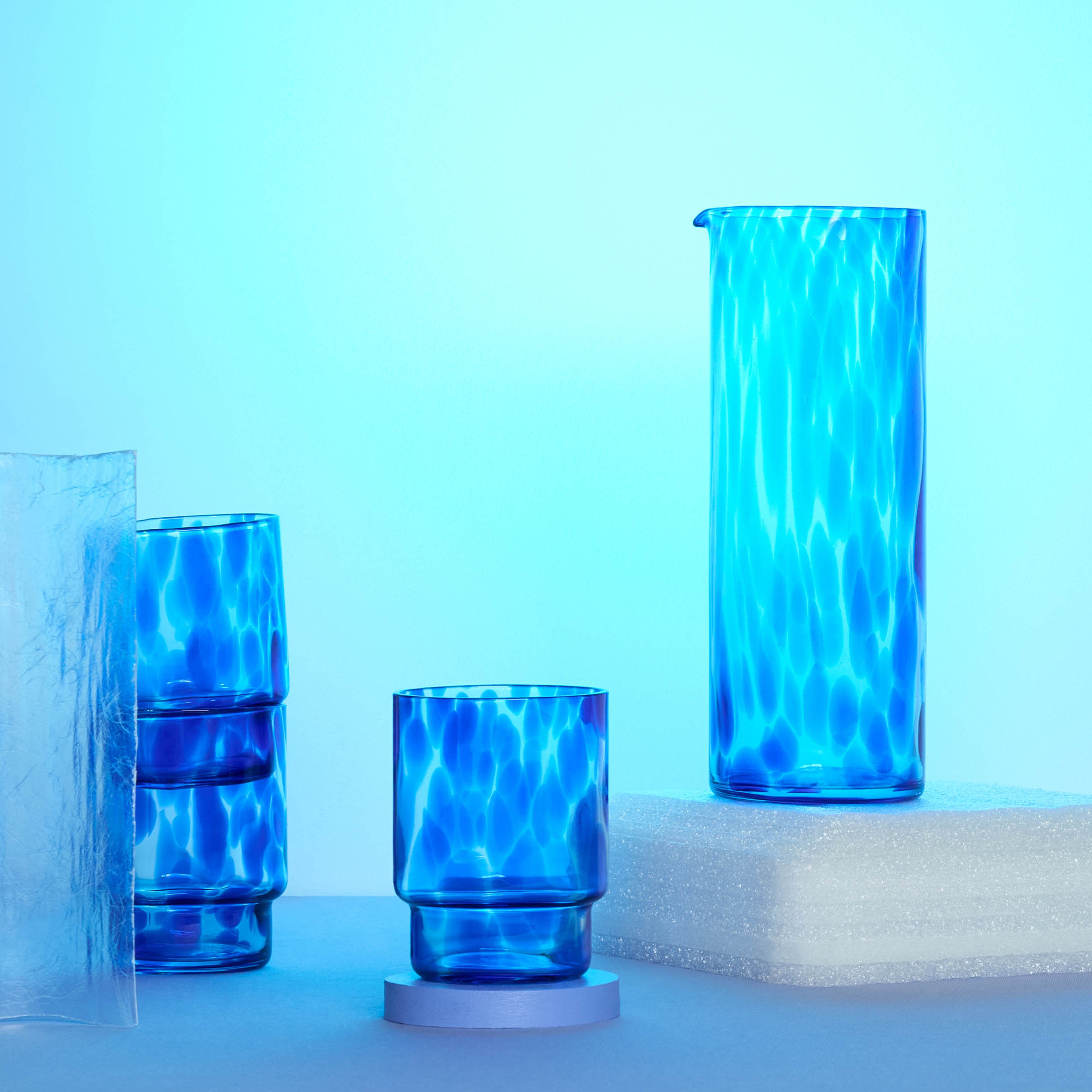 SET OF 4 BLUE TORTOISE DRINKING GLASSES