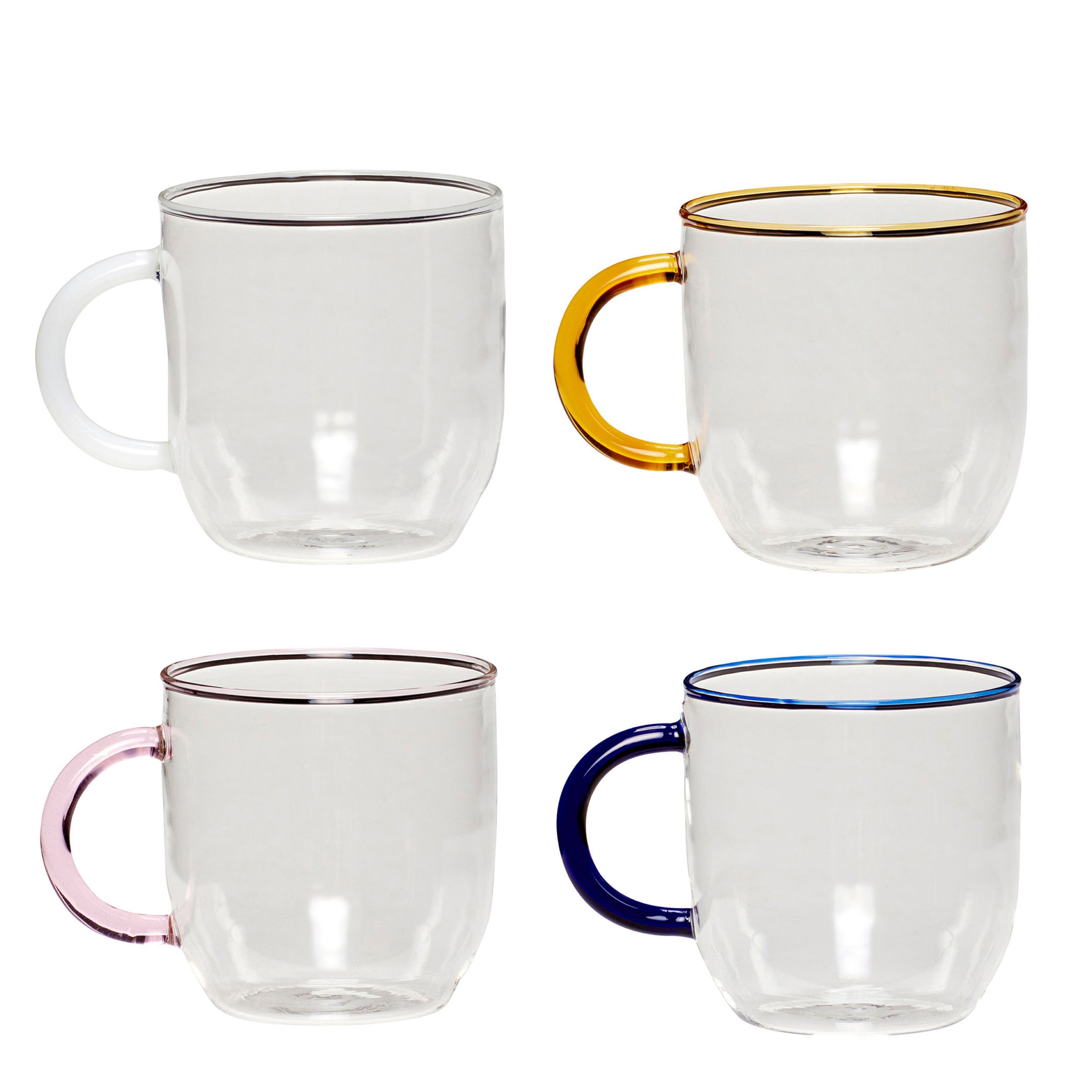 SET OF 4 COLOURED GLASS MUGS