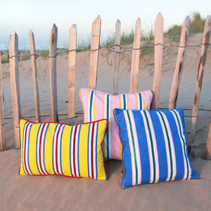 PINK PRINTED & EMBROIDERED STRIPED CUSHION