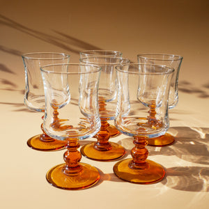 SET OF 6 FRENCH AMBER WAISTED GLASSES