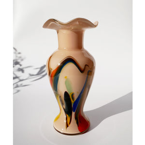 MULTICOLOURED MARBLE PINK FLUTED EDGE VASE