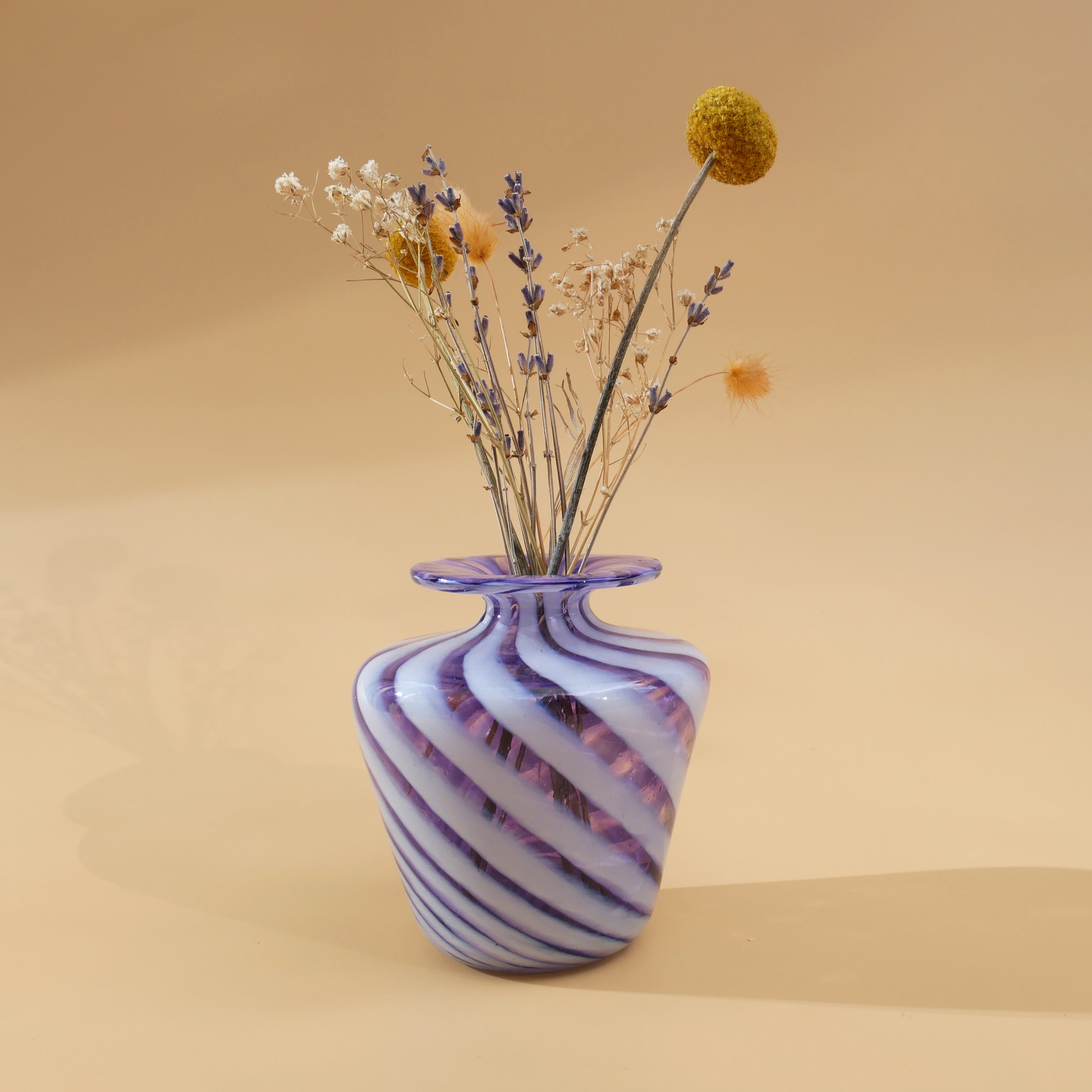 LILAC CANDY STRIPED SMALL GLASS VASE