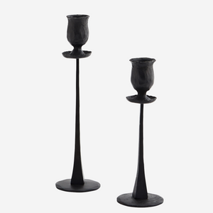 SET OF 2 BLACK HAND FORGED CANDLE HOLDER