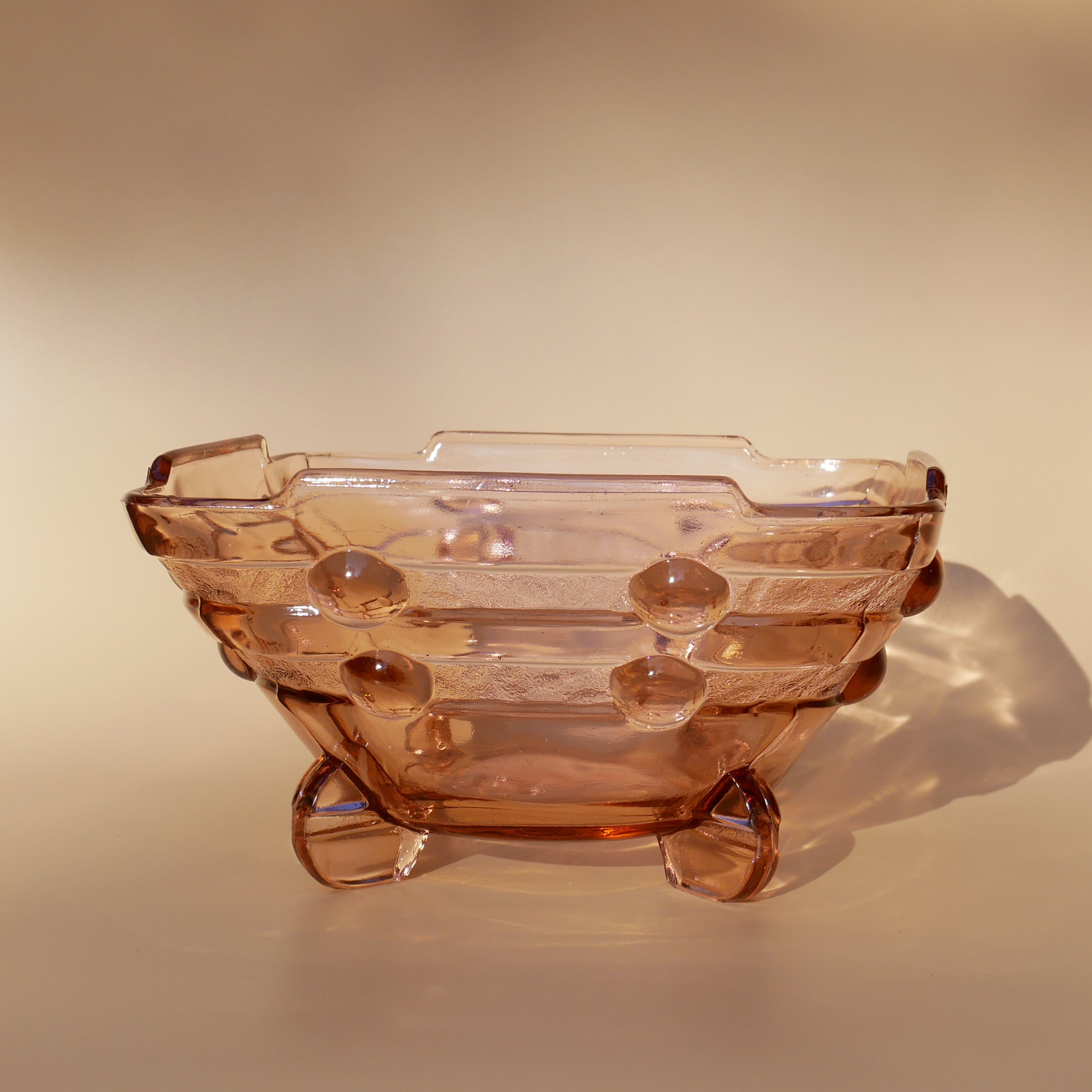 VINTAGE PINK STÖLZLE ART DECO GLASS BOWL