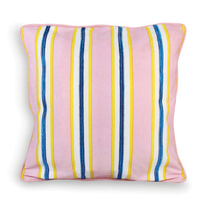 PINK PRINTED & EMBROIDERED STRIPED CUSHION
