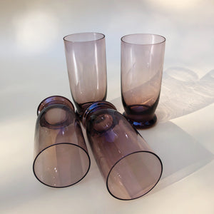 VINTAGE SET OF 4 SMOKED PURPLE DRINKING GLASSES