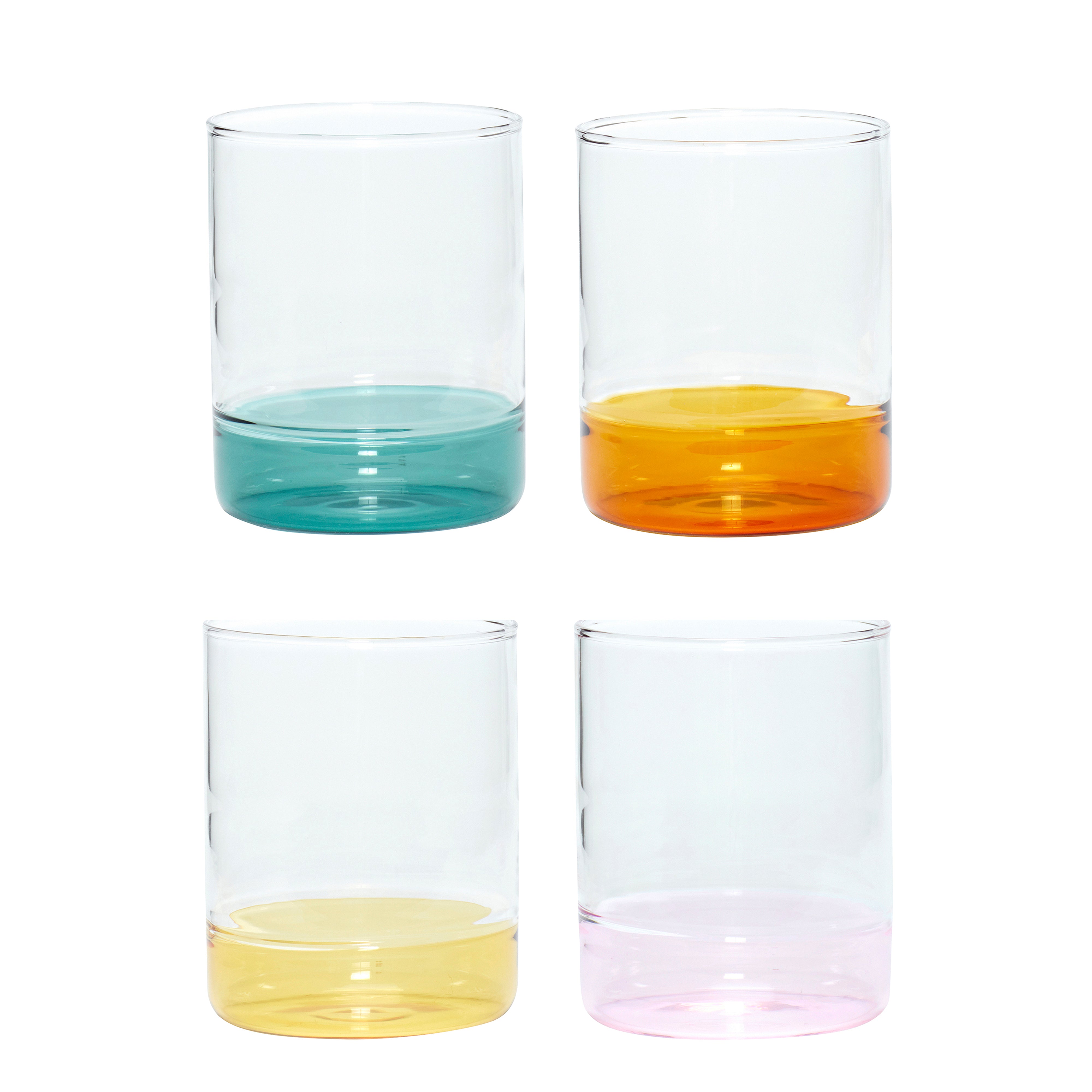 SET OF 4 COLOURED GLASS TUMBLERS